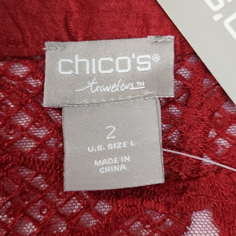 NWT Chicos Travelers Elegant Red Lace Overlay with Dress Cherry Color Sz 2 - Picture 11 of 15